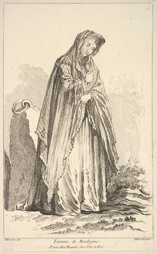 Femme de Boulogne, from Recueil de diverses fig.res étrangeres Inventées par F. Bo..., 18th century. Creator: Simon François Ravenet.