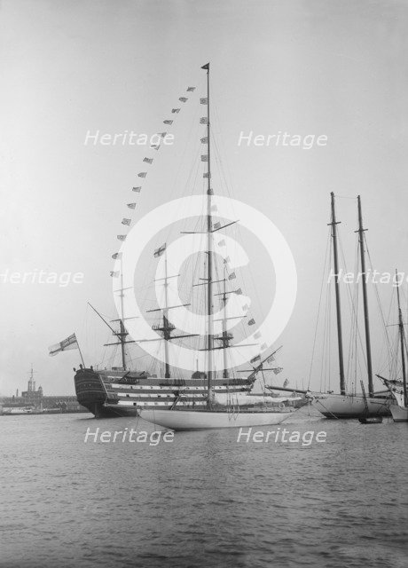 'Istria' moored with dressing flags, 1912.  Creator: Kirk & Sons of Cowes.