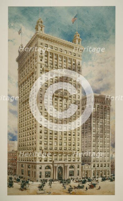 Land Title and Trust Building with Addition, Philadelphia, Pennsylvania, Perspective Rendering, 1900 Creator: Daniel Burnham.