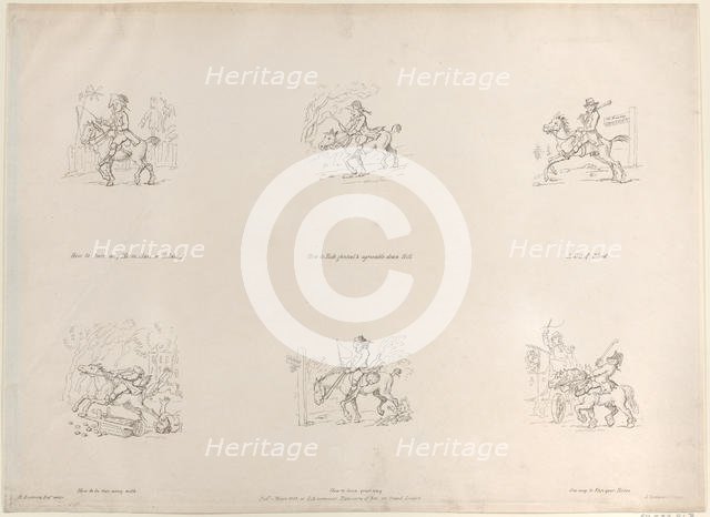 How to turn any Horse, Mare, or Gelding; How to Ride genteel & agreeable down Hil..., March 1, 1803. Creator: Thomas Rowlandson.