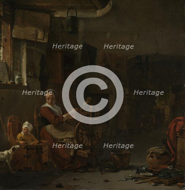 Peasant Woman Spinning, 1640-1677. Creator: Thomas Wijck.