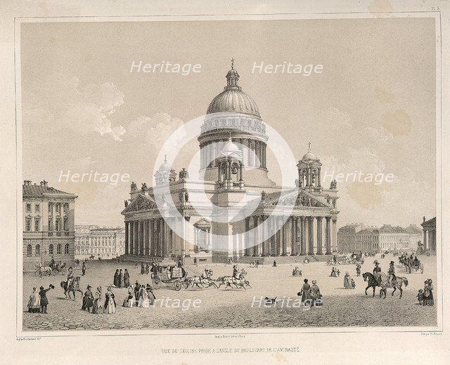 Saint Isaac's Cathedral As Seen From The Admiralteysky Prospekt (From: The Construction of the Saint Isaac's Cathedral), 1845. Artist: Montferrand, Auguste, de (1786-1858)