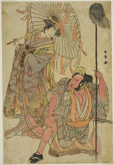 The Actors Ichimura Uzaemon IX as Hata no Daizen Taketora Disguised as the Yakko Matahe..., c. 1781. Creator: Shunsho.