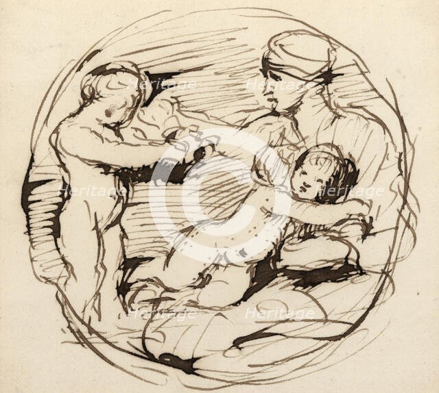 Sketch of Michelangelo's Taddei tondo, (c1823?). Creator: David Wilkie.