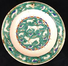 Dish with Bird, Rabbit and Quadruped Design, Turkey, last quarter 16th century. Creator: Unknown.