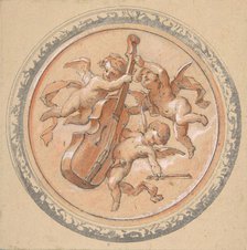 Medallion with putti holding a cello, second half 19th century. Creators: Jules-Edmond-Charles Lachaise, Eugène-Pierre Gourdet.