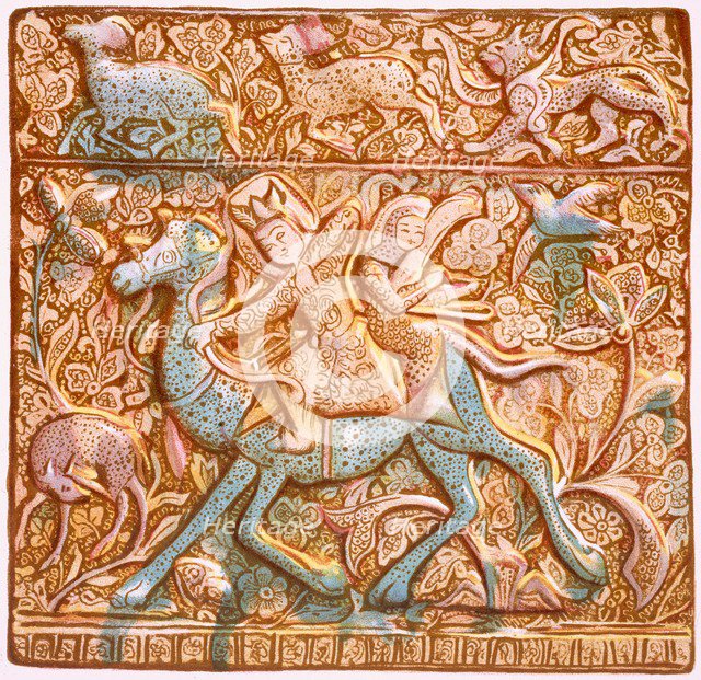 Persian lustred wall-tile: a mounted Sassanian archer, 19th century. Creator: Henry Wallis (1830-1916).