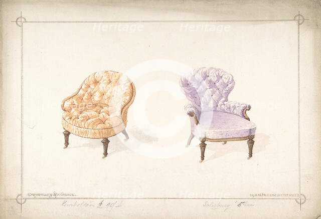 Designs for Two Chairs, 1841-84. Creator: Charles Hindley & Sons.