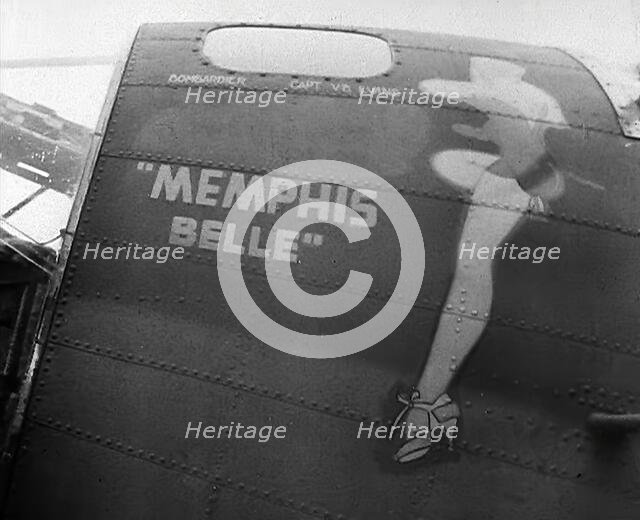 A Bomber Aircraft Fuselage With the Name ‘Memphis Belle’ Painted on, 1943-1944. Creator: British Pathe Ltd.