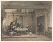 Five men in interior, c.1837-c.1903. Creator: Jan Striening.