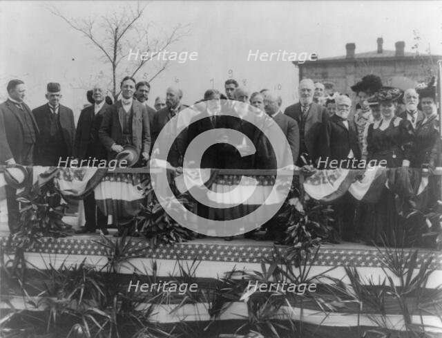 Andrew Carnegie and other dignitaries on the platform at the 25th anniversary of..., Alabama, 1906. Creator: Frances Benjamin Johnston.
