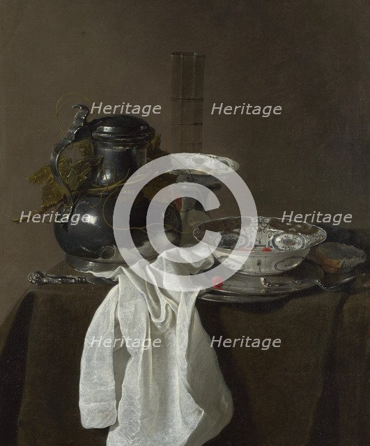 Still Life with a Pewter Flagon and Two Ming Bowls, 1651. Artist: Treck, Jan Jansz. (1605-1652)