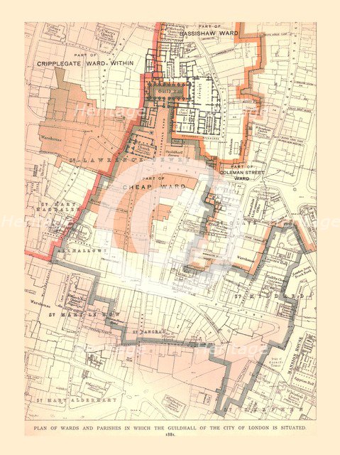 Guildhall City of London. Plan of Wards and Parishes, 1885, (1886). Artist: Unknown.