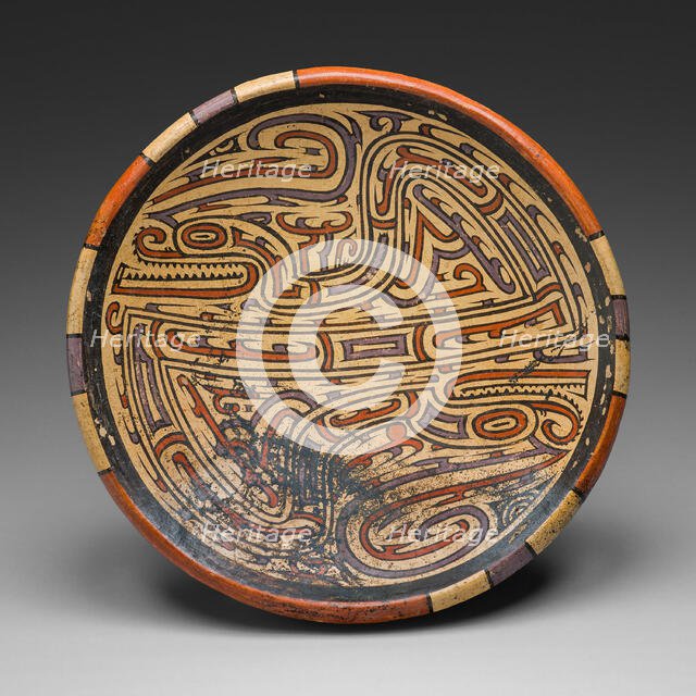 Pedestal Bowl Depicting Bicephalic Footed Serpent with Headcrest, A.D. 700/1100. Creator: Unknown.