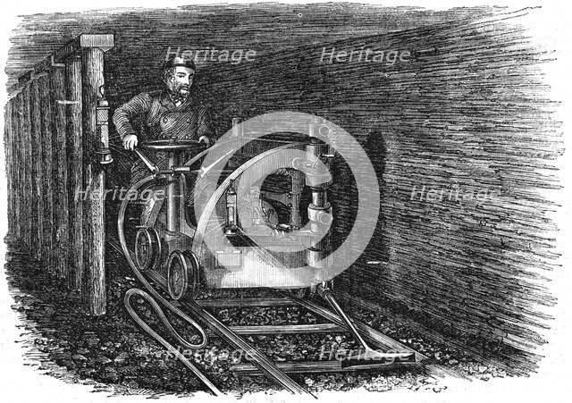 Rail mounted coal cutting machine, 1864. Artist: Unknown