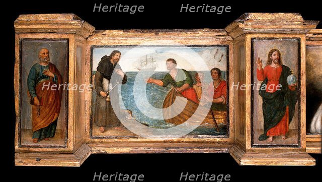 Predella with three scenes of Saint Roch, and figures of Saint Peter, Christ as..., c1580?- 1620?. Creator: Unknown.