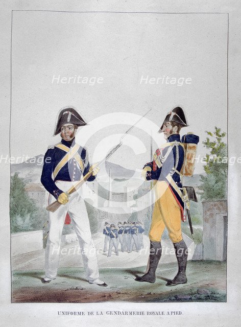 Uniform of the royal foot gendarmes, France, 1823.  Artist: Charles Etienne Pierre Motte