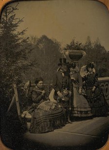 Family Posing on Bow Bridge, Central Park, New York, 1865-75. Creator: Unknown.