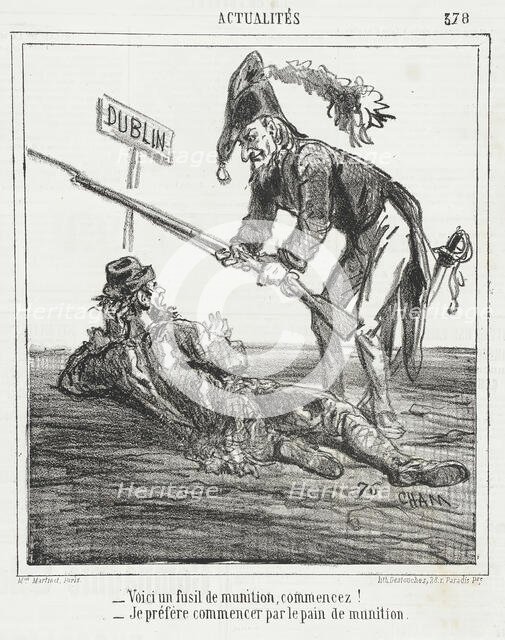 Voici un fusil de munition, commencez! -Je préfère commencer par le pain de munition, 1865. Creator: Cham.