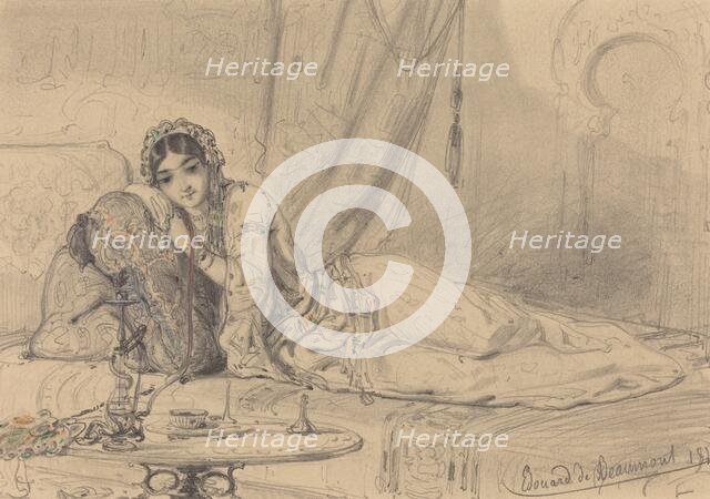 A Middle Eastern Woman Reclining in an Exotic Setting, 1844. Creator: Edouard de Beaumont.