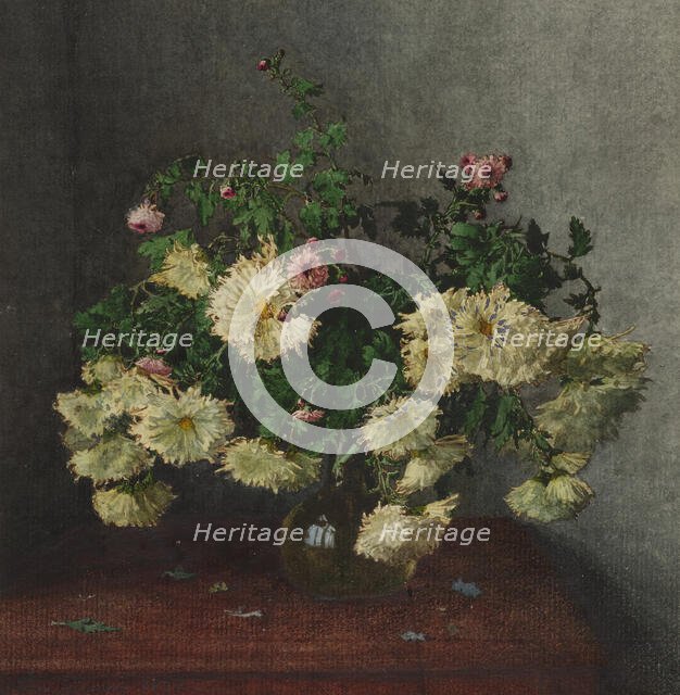 Bouquet of White Chrysanthemums and Michaelmas Daisies, 1862. Creator: Leon Bonvin.