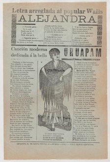 Broadsheet with two love ballads about desirable women, a woman wearing a shaw..., 1916 (published). Creator: José Guadalupe Posada.
