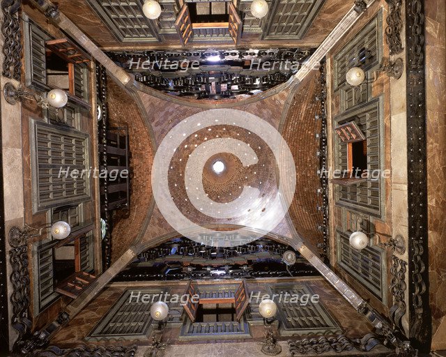 Dome of the great hall of the Guell Palace parabolic shaped, built between 1886 and 1891, designe…