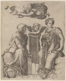Two Sibyls and an Angel, c. 1520/1525. Creator: Giovanni Antonio da Brescia.
