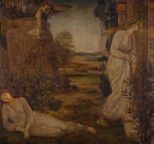 Cupid and Psyche - Palace Green Murals - Zephyrus Bearing Psyche to the Mountain, 1881. Creator: Sir Edward Coley Burne-Jones.