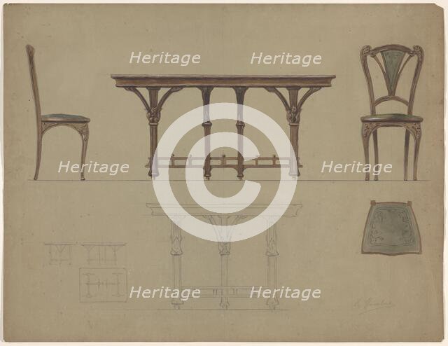 Design for a table and a chair, c.1900. Creator: Unknown.
