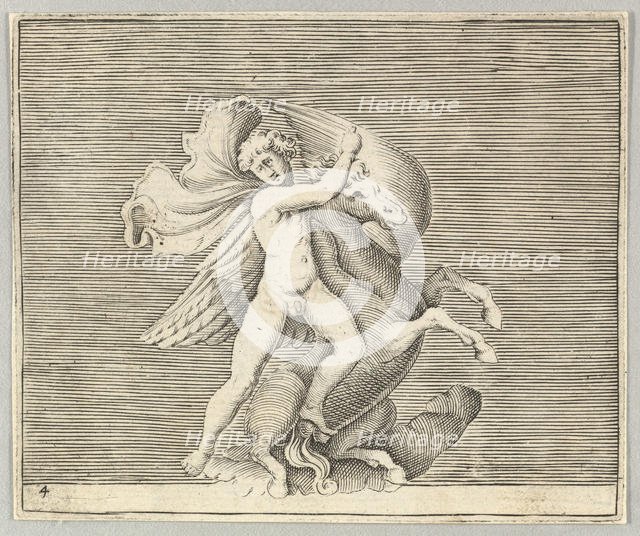 Man Grappling with Winged Horse, published ca. 1599-1622. Creator: Unknown.