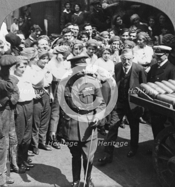 His Majesty inspects the shells at Holmes and Co Ltd, Hull, Yorkshire, World War I, c1914-c1918. Artist: Realistic Travels Publishers