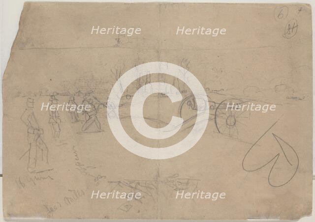 Soldiers and Cannon [verso], 1862. Creator: Winslow Homer.