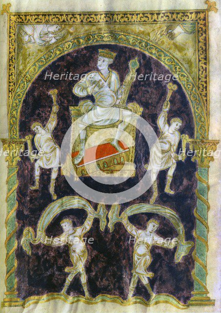 King David enthroned, dancers, end of 9th century (890-900), Abbey of St Gall. Artist: Unknown