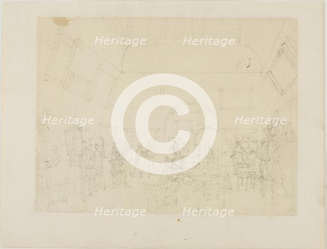 Study for British Institution, Pall Mall, from Microcosm of London, c. 1808. Creator: Augustus Charles Pugin.