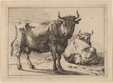 A Cow Standing and Another Lying Down, 1650. Creator: Paulus Potter.