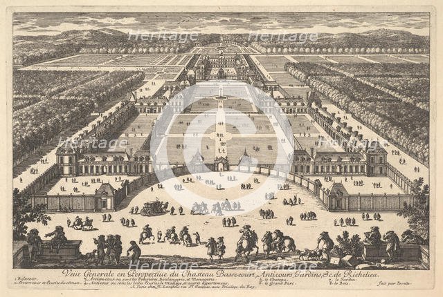 Veüe generale en Perspective du Château Bassecourt, Anticours, Jardins, &c. de Ric..., 17th century. Creator: Adam Perelle.