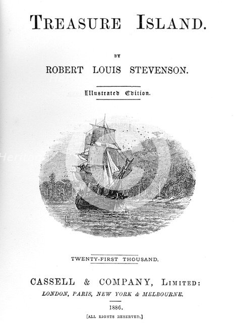 Title page of Treasure Island by Robert Louis Stevenson, 1886. Artist: Unknown