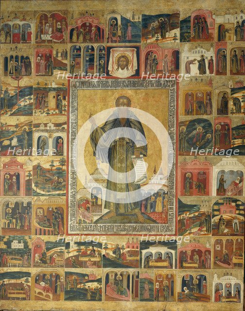 Saint Cyril of White Lake with Scenes from His Life, 17th century. Artist: Russian icon  