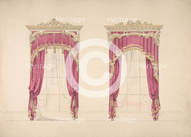 Design for Red Curtains with Gold Fringes and a Gold and White Pediment, early 19th century. Creator: Anon.