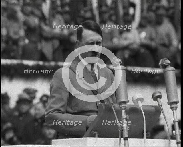 Adolf Hitler Giving a Speech, 1930s. Creator: British Pathe Ltd.