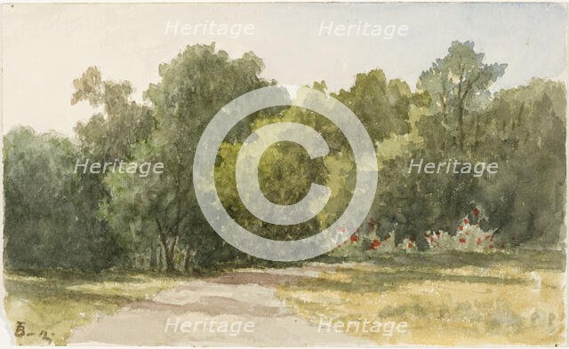 Park landscape with deciduous trees and sandy path, 1826-1892. Creator: Lars Theodor Billing.