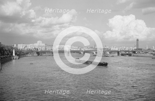 Hungerford Bridge and the River Thames, London, c1945-1965. Artist: SW Rawlings
