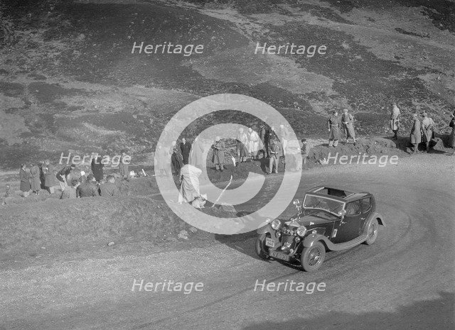 Riley Falcon or 4-light Kestrel of GCS Turner, RSAC Scottish Rally, Devil's Elbow, Glenshee, 1934. Artist: Bill Brunell.