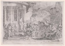 Sinorix carried from the temple of Artemis trying to escape the effects of the poisoni..., ca. 1640. Creator: Pietro Testa.