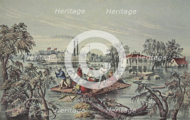  'High Water' In The Mississippi, pub. 1868, Currier & Ives (Colour Lithograph)