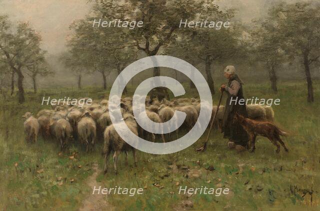 Shepherdess with a Flock of Sheep, c.1870-c.1888. Creator: Anton Mauve.
