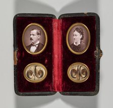 Untitled (Case with portraits of a man and woman and hair ornaments), c. 1870s. Creator: Unidentified Photographer.