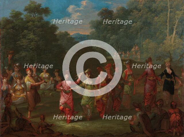 Greek Men and Women Dancing the Khorra, c.1720-c.1737. Creator: Jean Baptiste Vanmour.