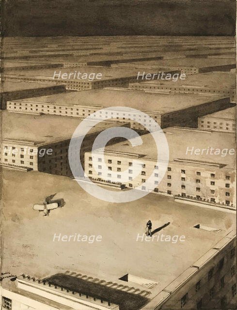 Lovers on the roof of a building, 1920. Creator: Devambez, André Victor Édouard (1867-1943).